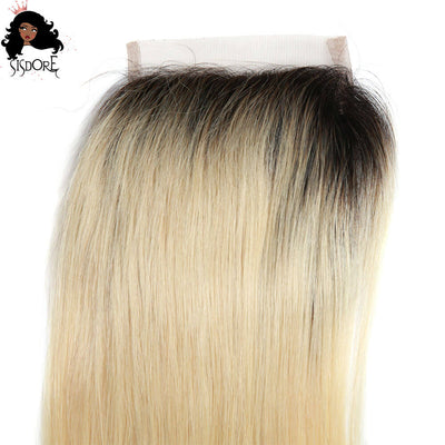 Blonde Body Wave Human Hair 4x4 HD Lace Closure T1B/613 Black Roots