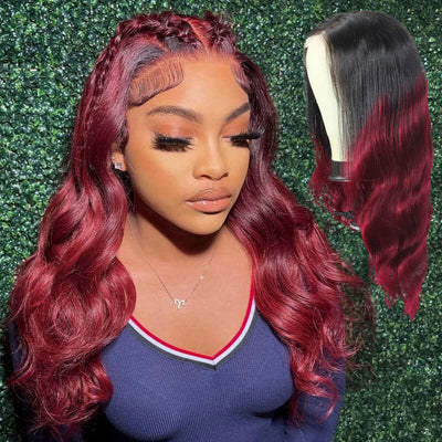 burgundy body wave human hair lace front wigs