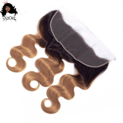 1b 27 two tone strawberry blonde with black roots body wave human hair lace frontal