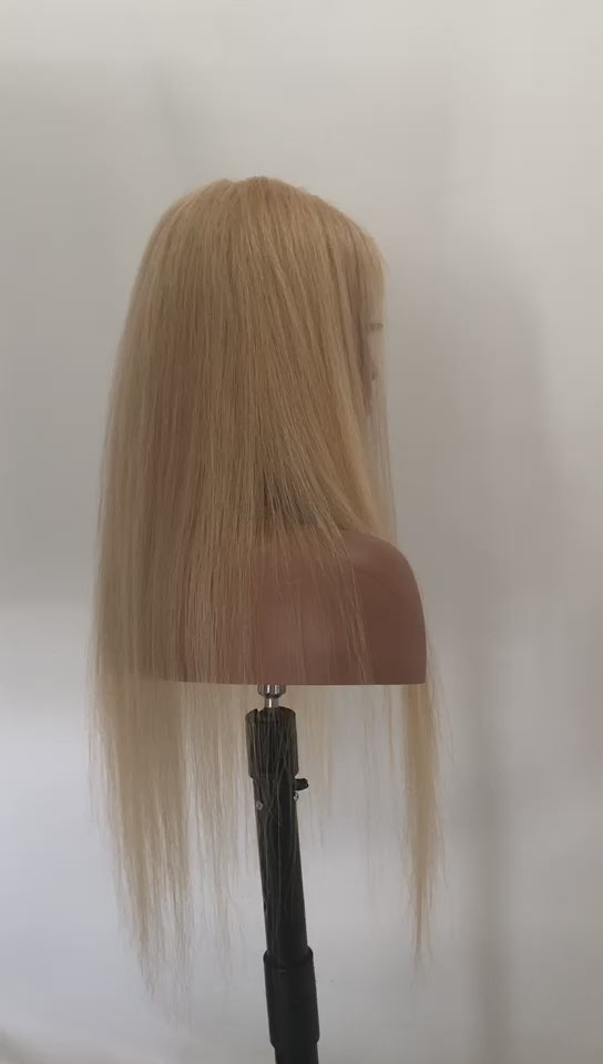 Peluca rubia clara del cabello humano, pelucas del frente del cordón del pelo liso #22 