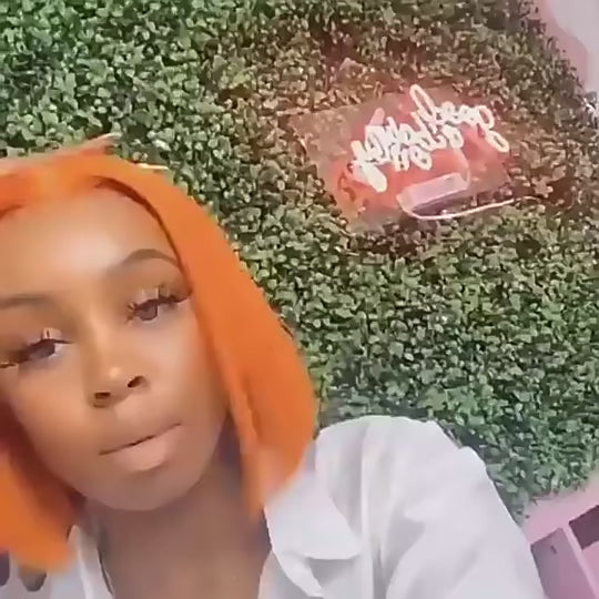 Orange Ginger Color Straight Short Bob Style Human Hair Lace Wigs 10 INCH