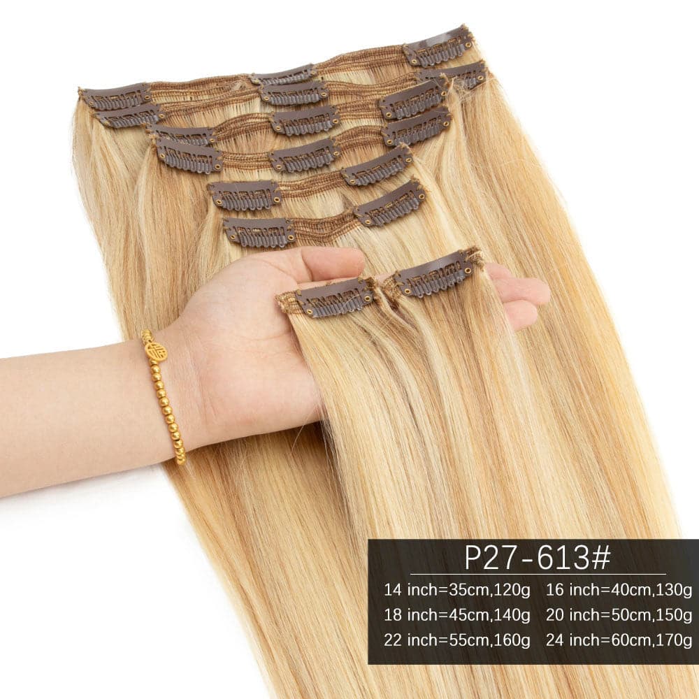 #27/613 Piano Color Straight Clip In Virgin Human Hair Extensions