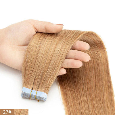 tape in straight virgin human hair extensions honey blonde color #27