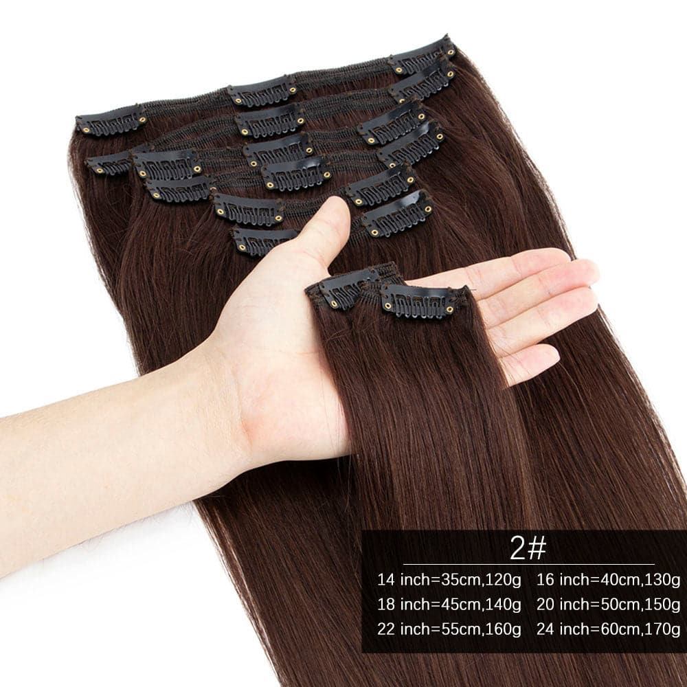 #2 Darkest Brown Straight Clip In Virgin Human Hair Extensions