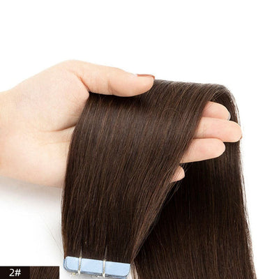tape in straight virgin human hair extensions #2 darkest brown