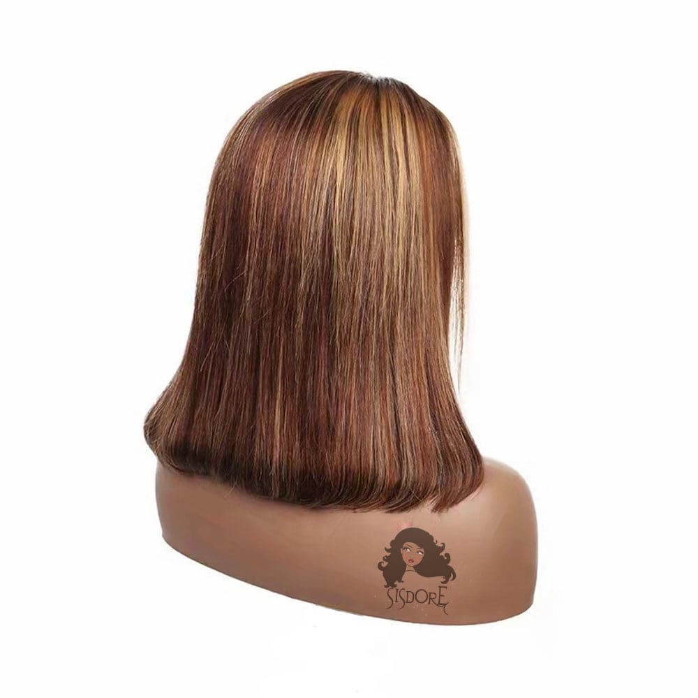 Short Human Hair Wig with Highlights | #4/27 Blunt Bob Wig  display picture 3