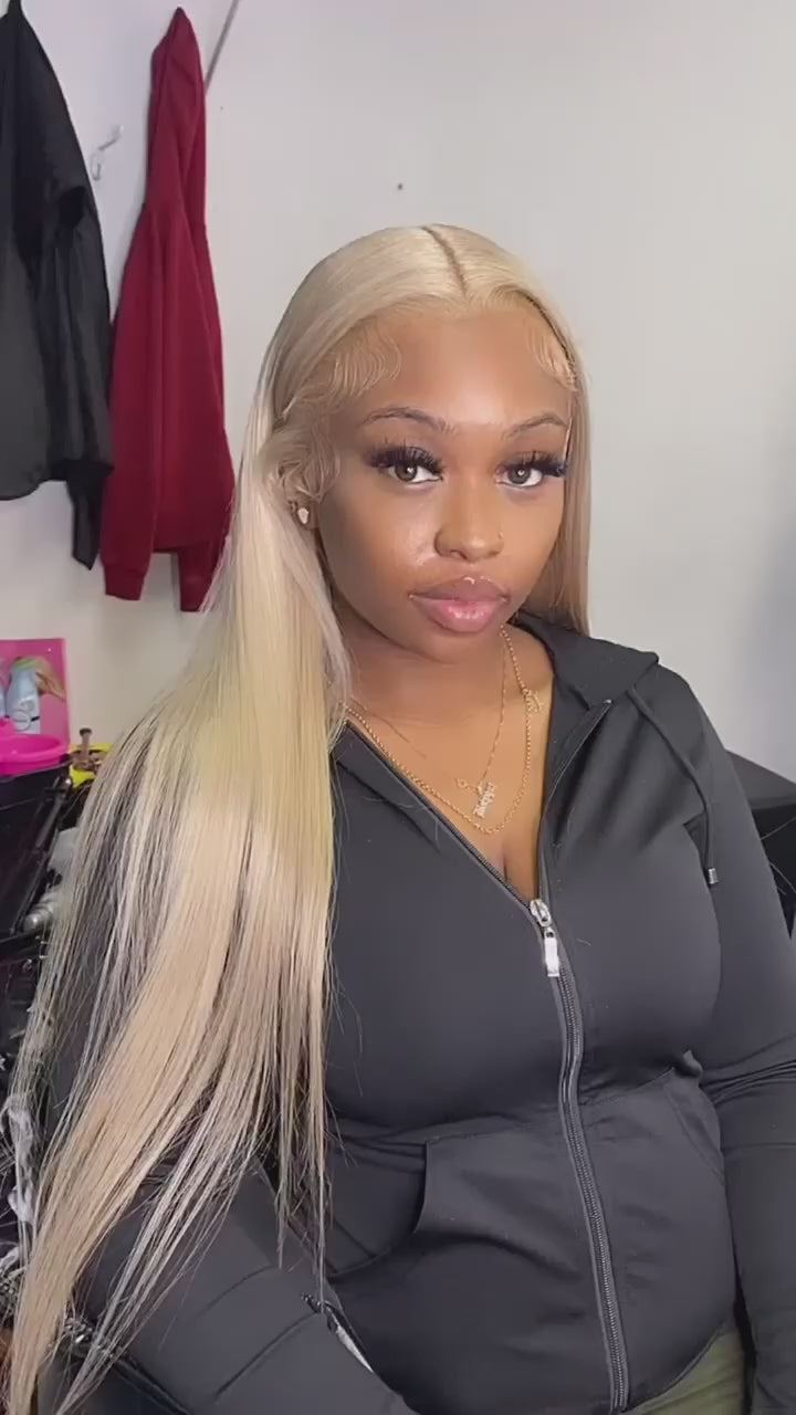 #613 Platinum Blonde Straight Human Hair 4x4 Lace Closure Wig