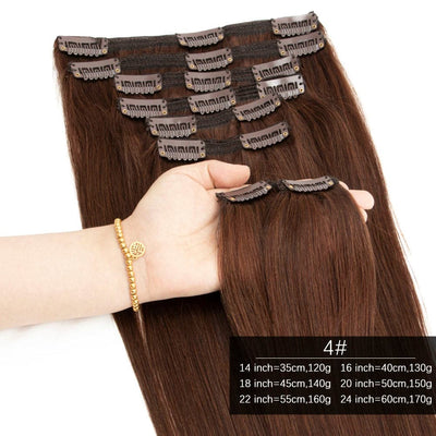 #4 Medium Brown Straight Clip In Virgin Human Hair Extensions