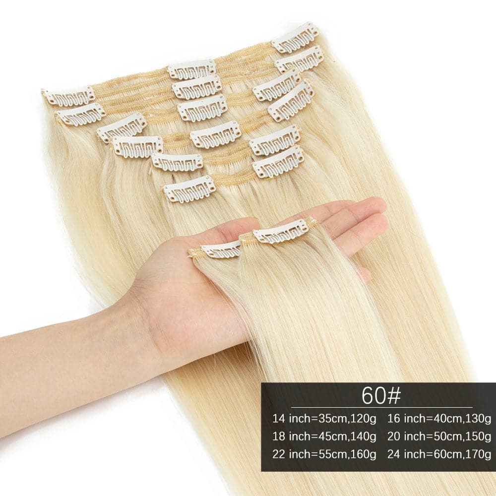 #60 Platinum Blonde Straight Clip In Virgin Human Hair Extensions