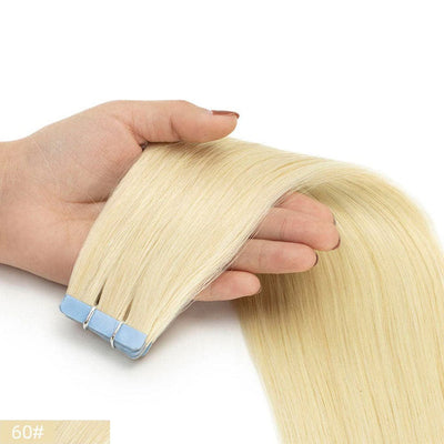 tape in straight virgin human hair extensions #60 lightest blonde