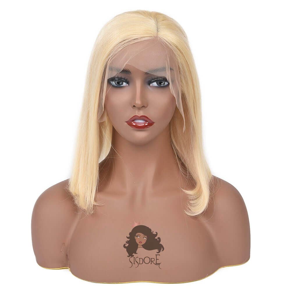 613 Blonde Straight Virgin Hair Short Blunt Cut Bob 13x4 Lace Front Wigs