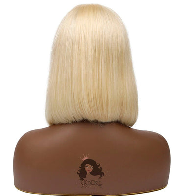 613 Light Blonde Straight Short Shoulder Length Virgin Human Hair Bob Style 4x4 HD Lace Closure Wig
