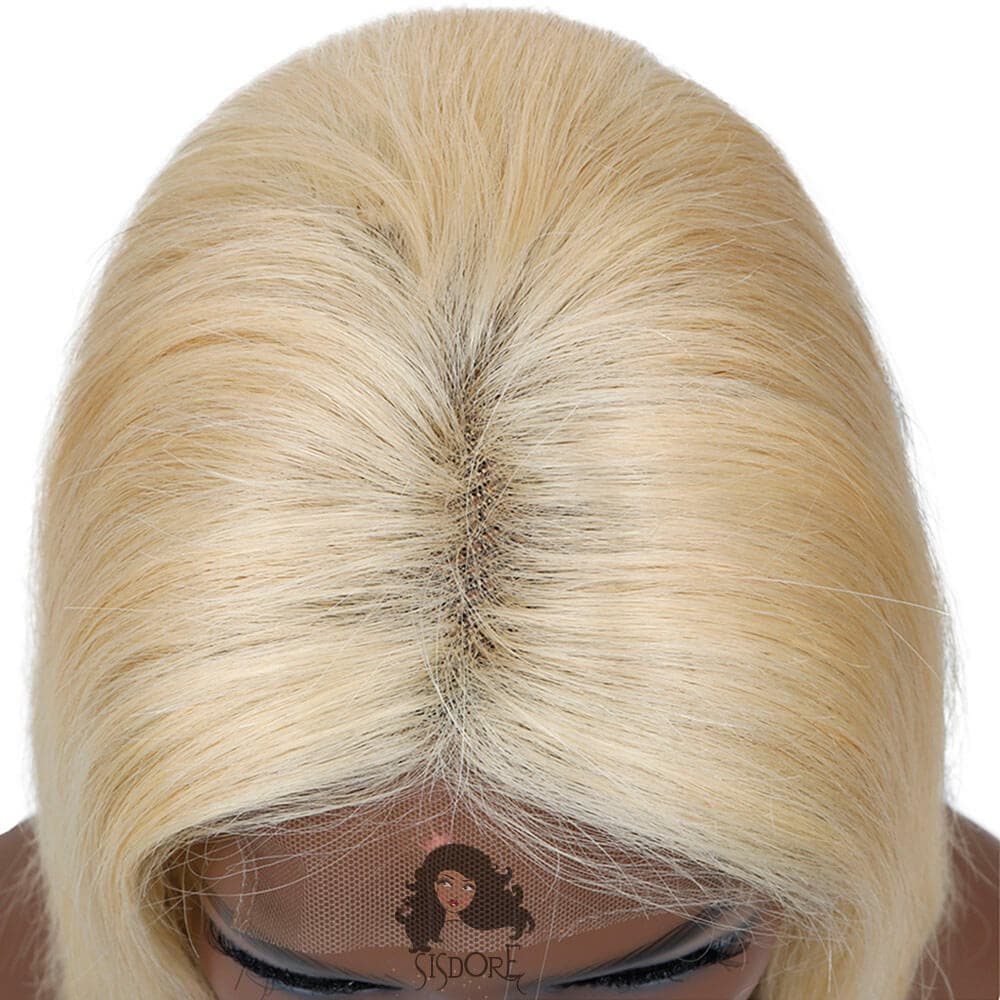 613 Light Blonde Straight Short Shoulder Length Virgin Human Hair Bob Style 4x4 HD Lace Closure Wig