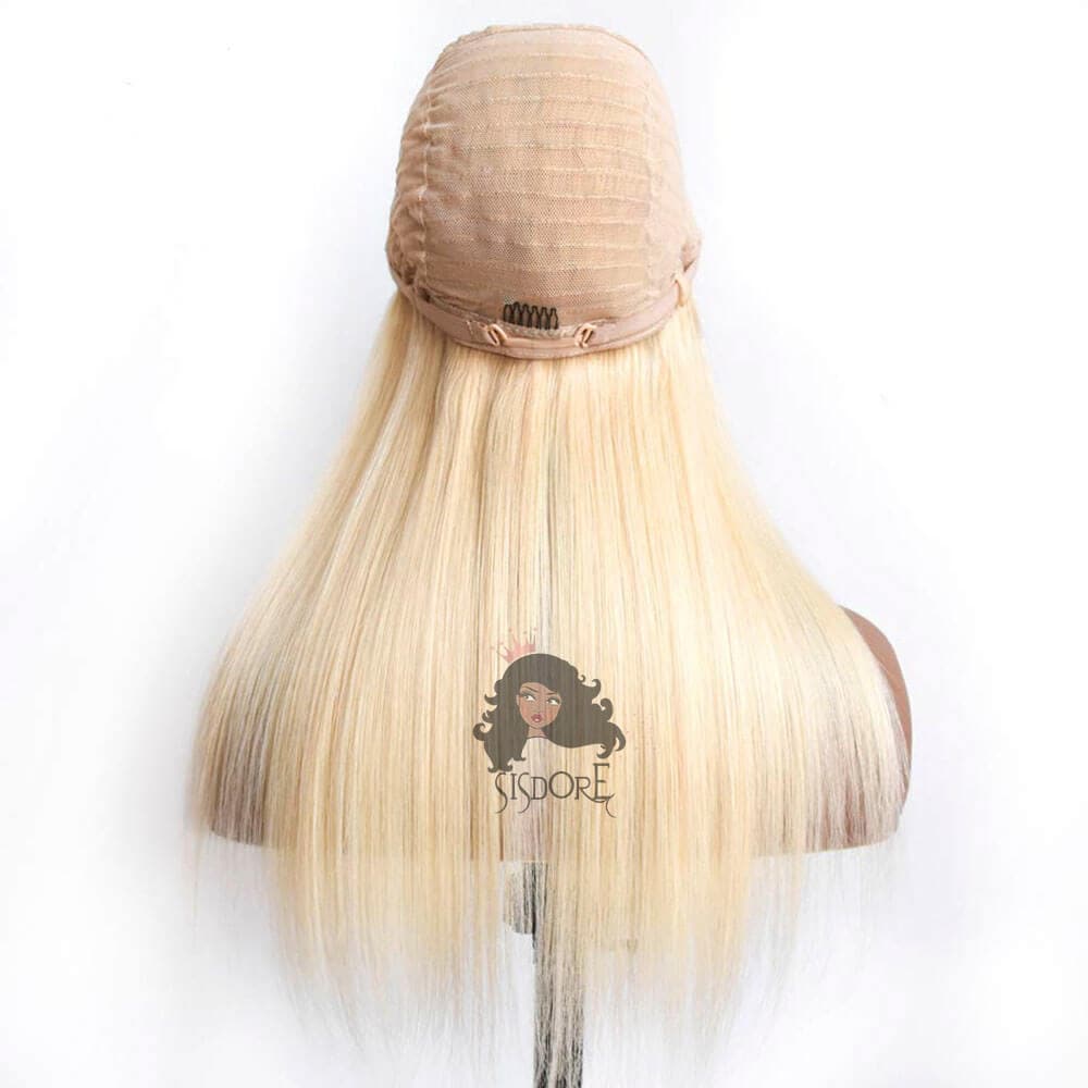 #613 Platinum Blonde Straight Human Hair 4x4 Lace Closure Wig
