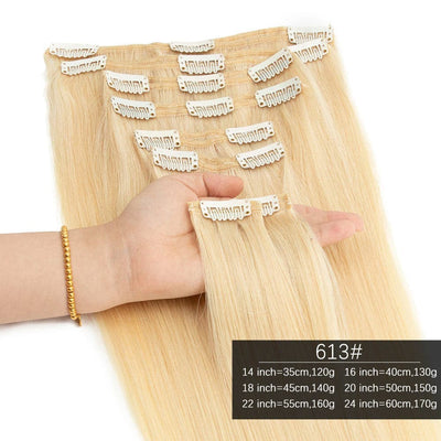 #613 Bleach Blonde Straight Clip In Virgin Human Hair Extensions
