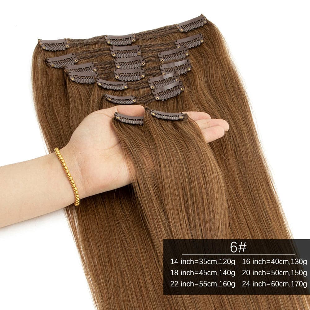 #6 Light Brown Straight Clip In Virgin Human Hair Extensions