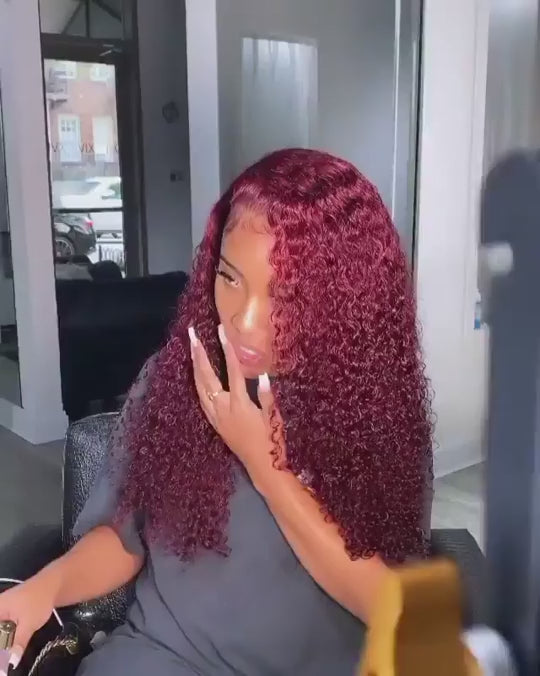 Burgundy Curly Hair Wigs, 99J Wine Red Hair Lace Front Wig | SISDORE