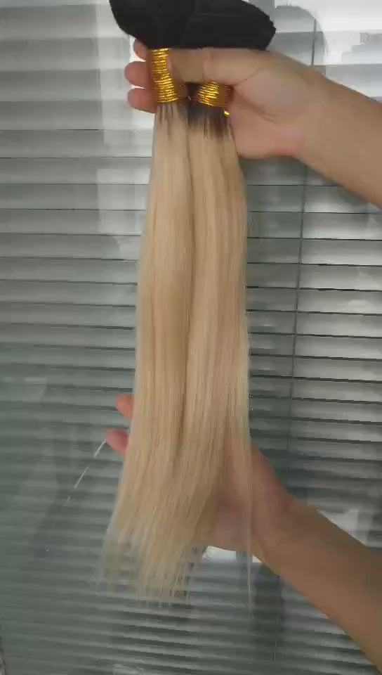 Blonde Straight Human Hair Bundles With Black Roots T1B/613