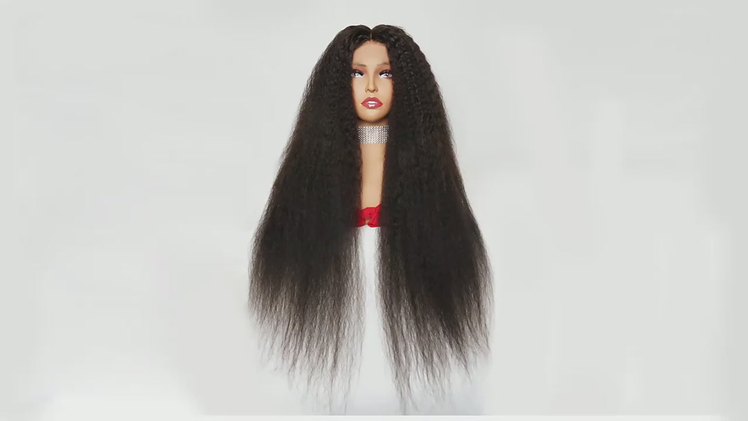 kinky straight human hair lace closure wigs