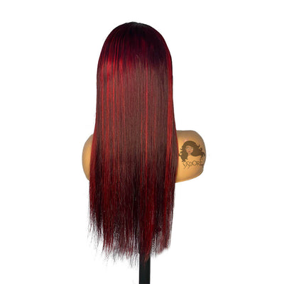 99J Burgundy with Red Highlight Colored Human Hair Lace Front Wigs With Dark Roots