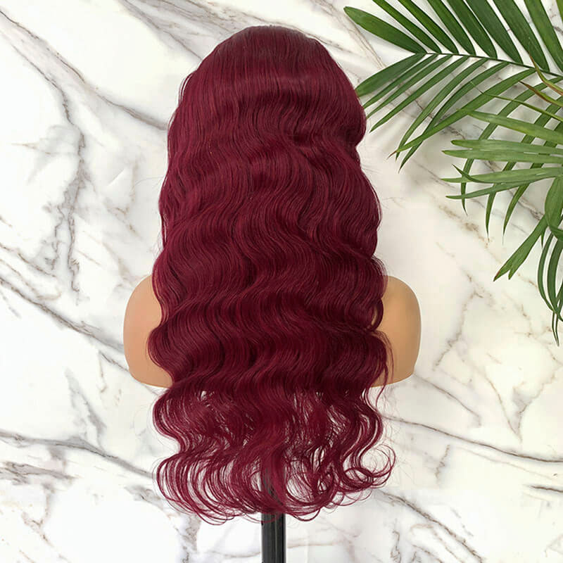 99j burgundy body wave human hair lace front wig