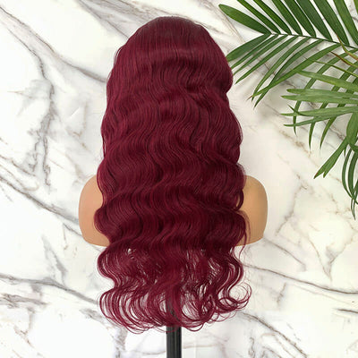 99j burgundy body wave human hair lace front wig