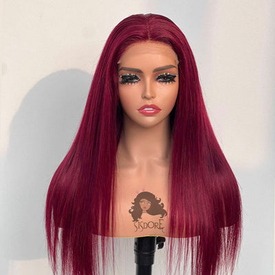 99J Burgundy Color Straight Human Hair Lace Front Wig