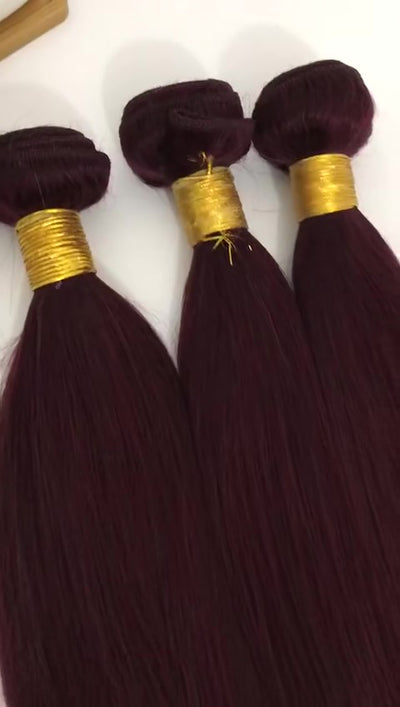 99j Deep Burgundy Color Hair Bundles, Dark Red Wine Colour Straight Human Hair Weaves