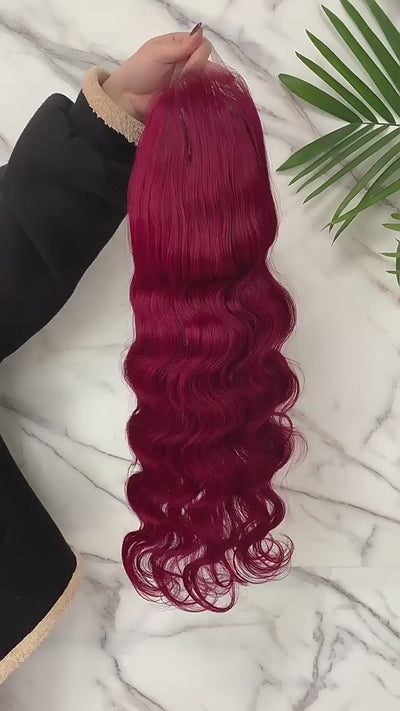 99j burgundy body wave human hair lace front wig