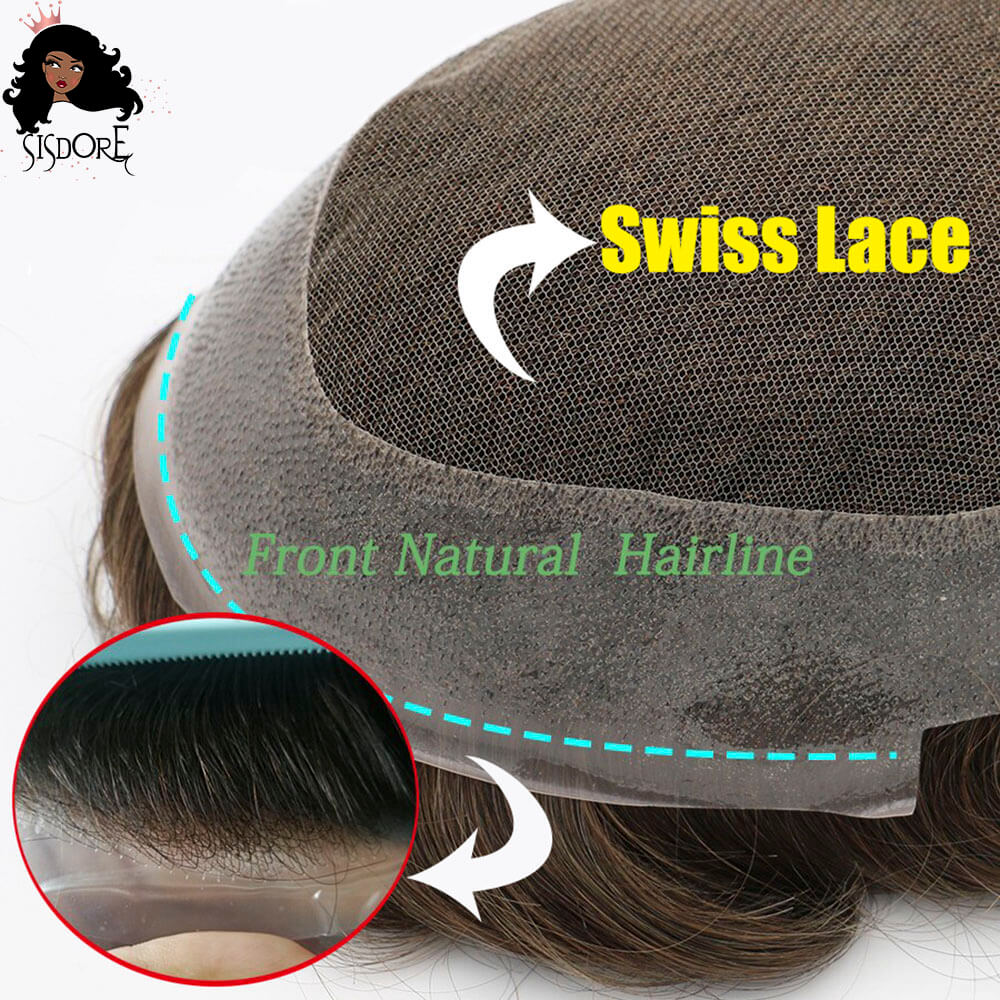 Australia Base Toupee for Men, Swiss Lace with PU Skin Base Short Hair Prosthesis Male Wigs