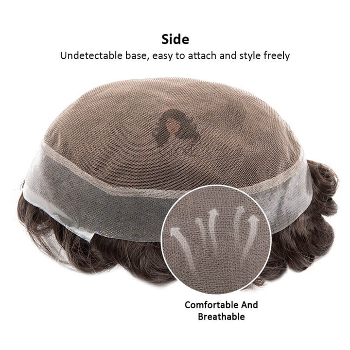Australia Base Toupee for Men, Swiss Lace with PU Skin Base Short Hair Prosthesis Male Wigs side