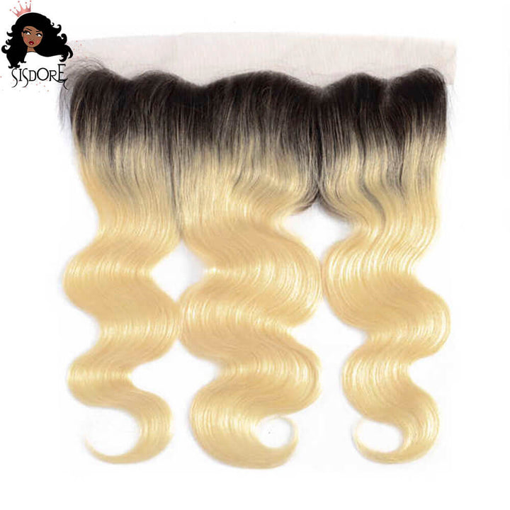 1B 613 Blonde With Black Roots Body Wave Human Hair 13x4 Lace Frontal 