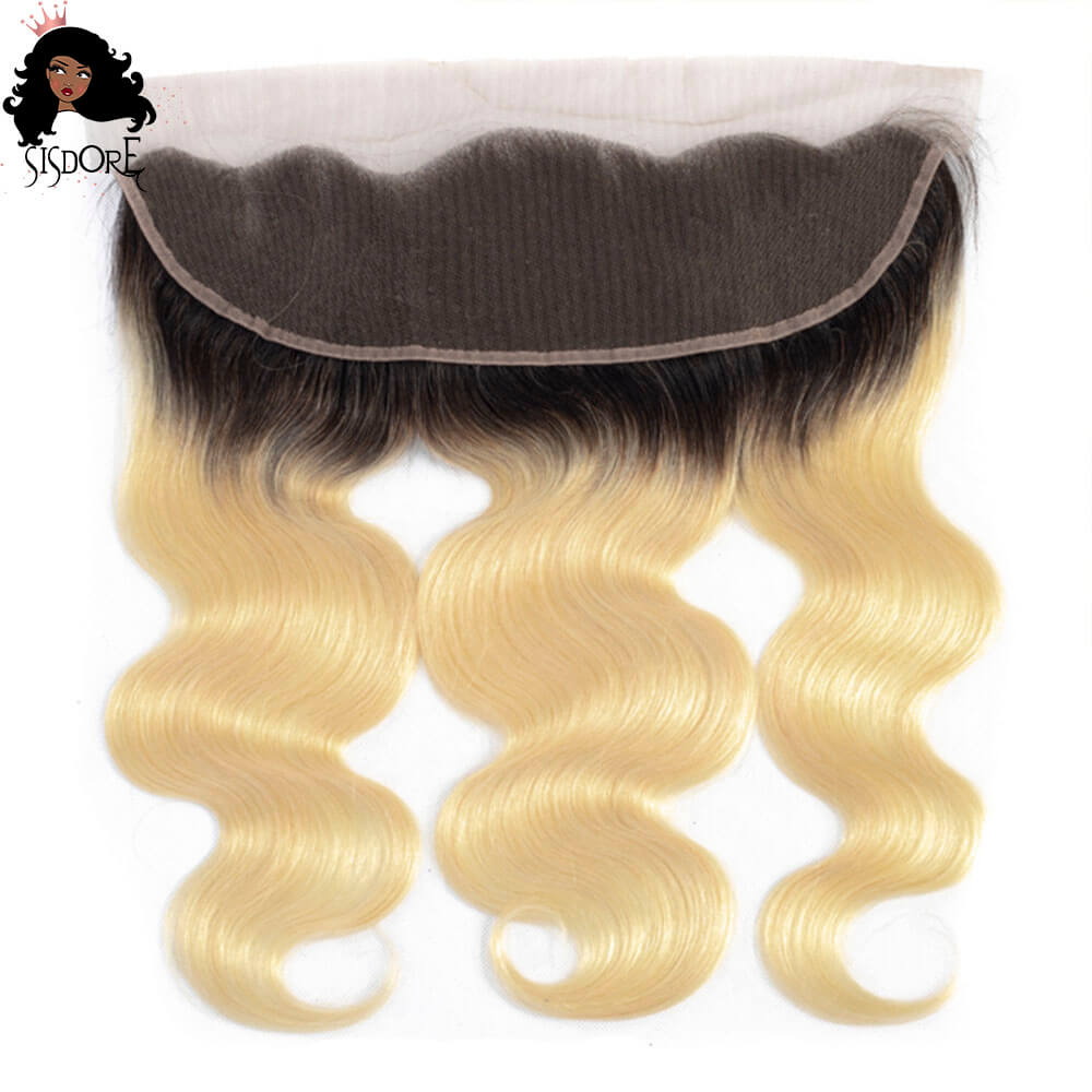 1B 613 Blonde With Black Roots Body Wave Human Hair 13X4 Lace Frontal 