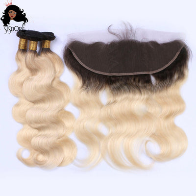 T1B/613 Body Wave Human Hair Bundles With 13x4 HD Lace Frontal