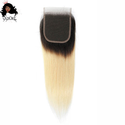 Light Blonde 4x4 HD Lace Closures Straight Ombre Hair T1B/613