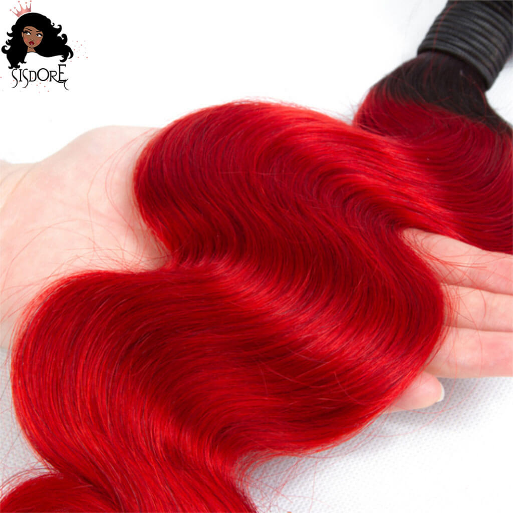 Bright Red Hair Dark Roots Ombre Body Wave Light Red Brazilian Hair Weaves