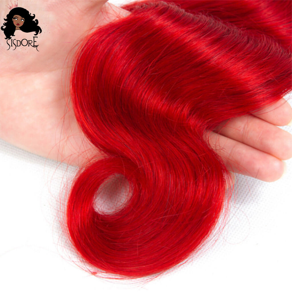 Bright Red Hair Dark Roots Ombre Body Wave Light Red Brazilian Hair Weaves Healthy End