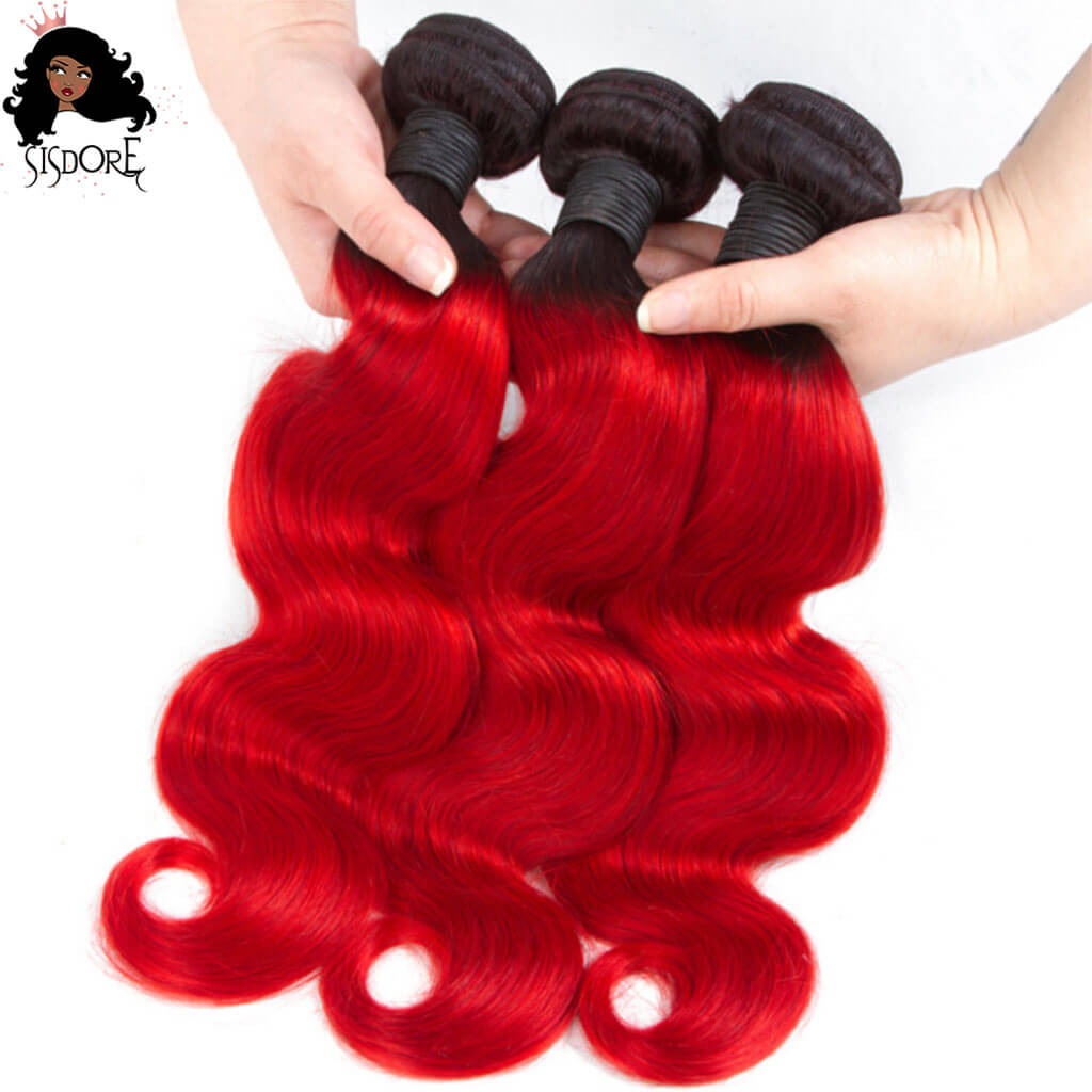 Bright Red Hair Dark Roots Ombre Body Wave Light Red Brazilian Hair Bundles