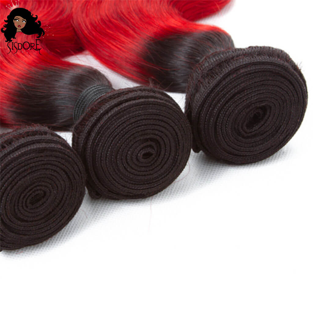 Bright Red Hair Dark Roots Ombre Body Wave Light Red Brazilian Hair Bundles