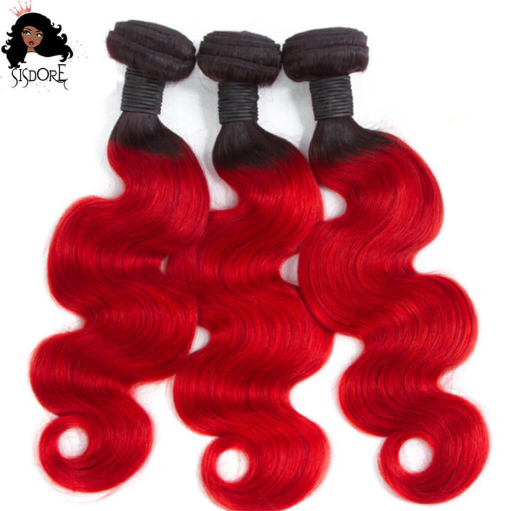 Bright Red Hair Dark Roots Ombre Body Wave Light Red Brazilian Hair Bundles 