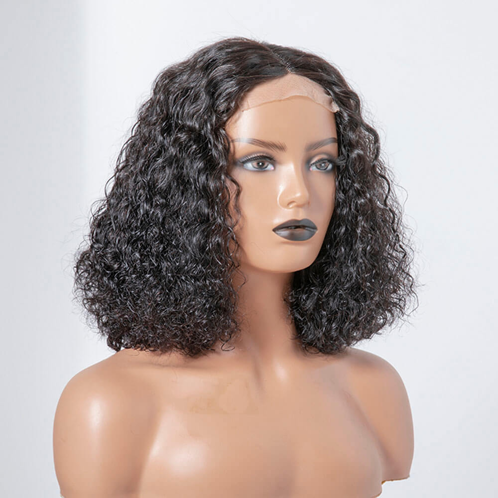 Short Curly Hair Bob 4x4 Lace Closure Wigs Water Wave