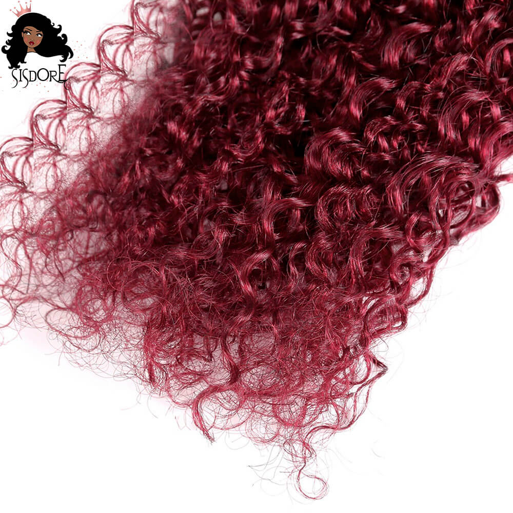 Burgundy Kinky Curly Human Hair Bundles With Black Roots T1B/99J