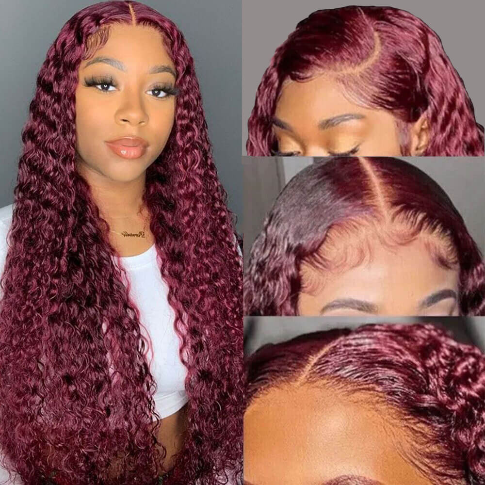 Burgundy Curly Hair Wigs, 99J Wine Red Hair Lace Front Wig | SISDORE