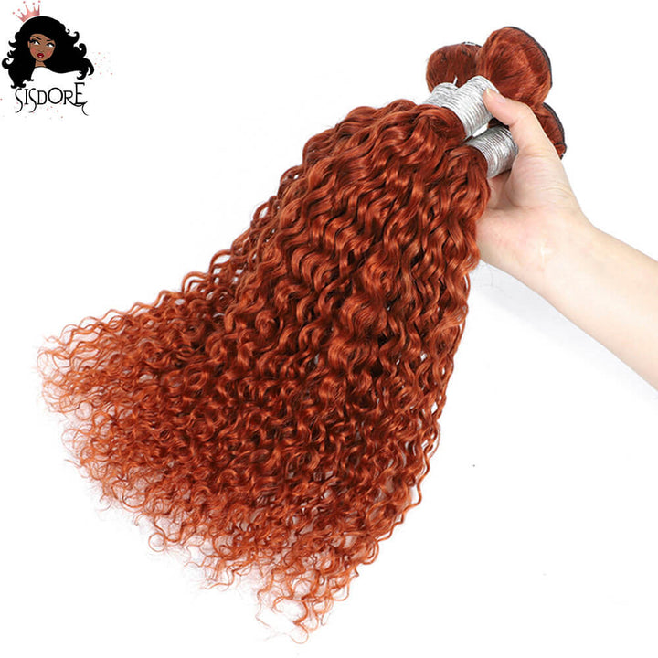 Burnt Orange Ginger Color 350 Water Wave Virgin Hair Bundles Wet and Wavy Copper Red Hair Weaves