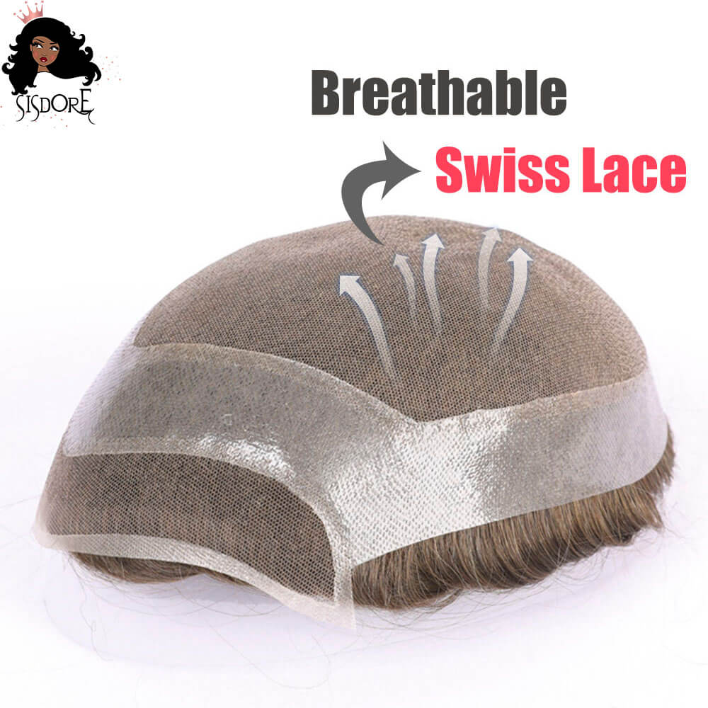 Hollywood Toupee for Men, Breathable Swiss Lace with PU Skin Base Human Hair Prosthesis Hair Replacement System Male Wigs