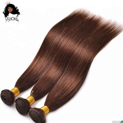 Medium Brown Straight Human Weaves Hair 3 Bundle Deals