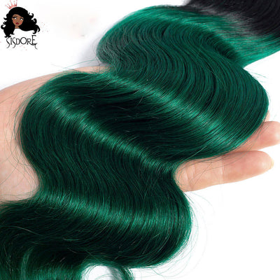 Emerald Green Ombre Hair 3 Bundles With Closure Body Wave