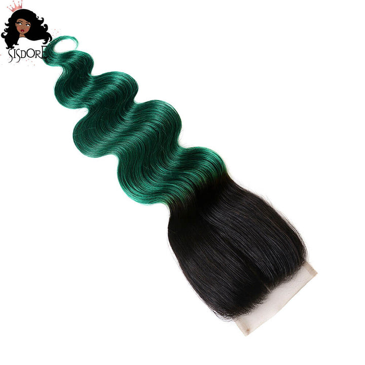 Paquetes de cabello Ombre verde esmeralda 3 con cierre de onda del cuerpo 
