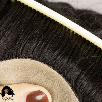 Durable Fine Mono Base With NPU Toupee Men Hair Replacement System Natural Hairline