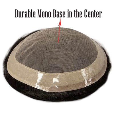 Durable Fine Mono Base With NPU Toupee Men Hair Replacement System